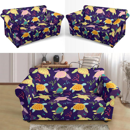 Sea Turtle Color Smile Loveseat Slipcover-JTAMIGO.COM