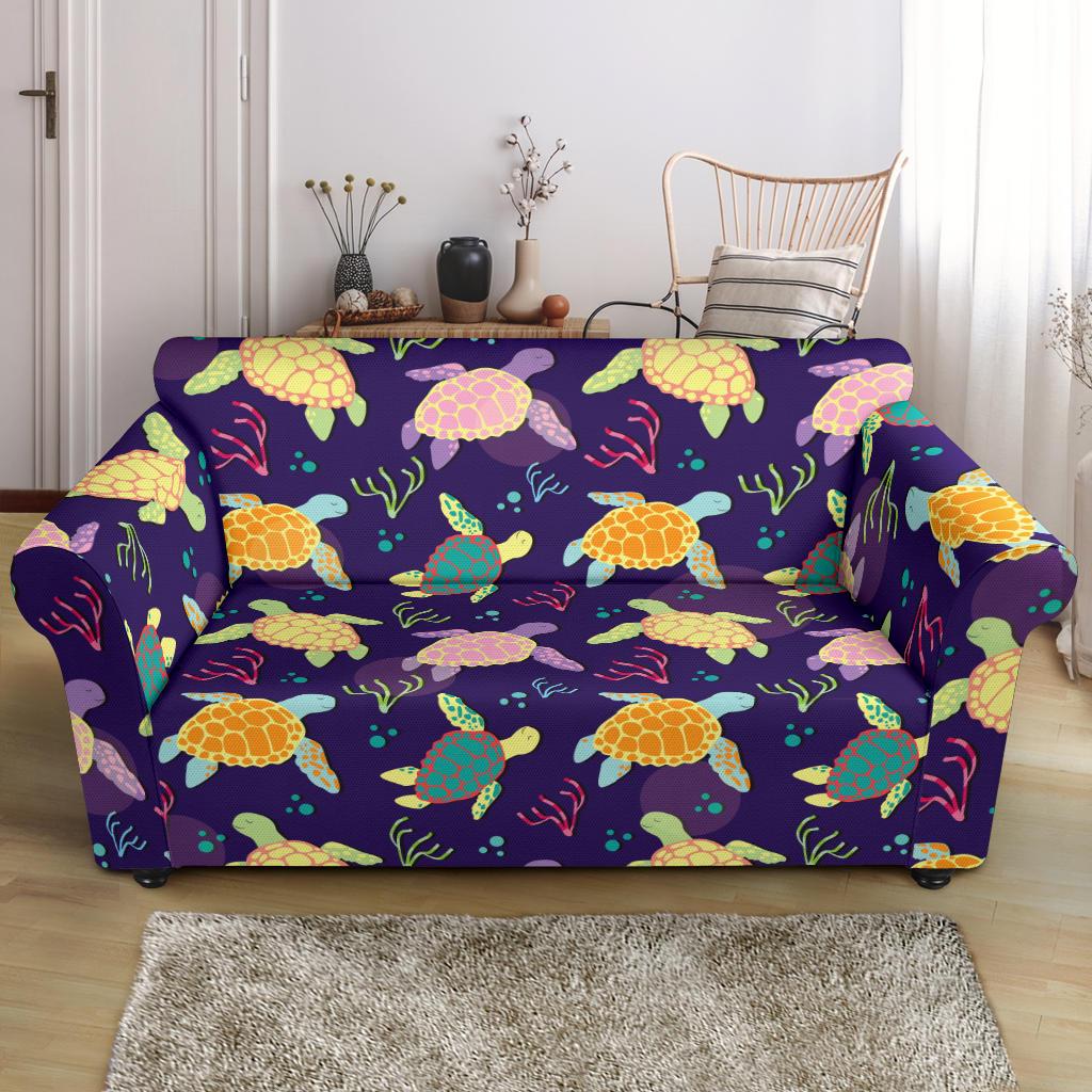 Sea Turtle Color Smile Loveseat Slipcover-JTAMIGO.COM