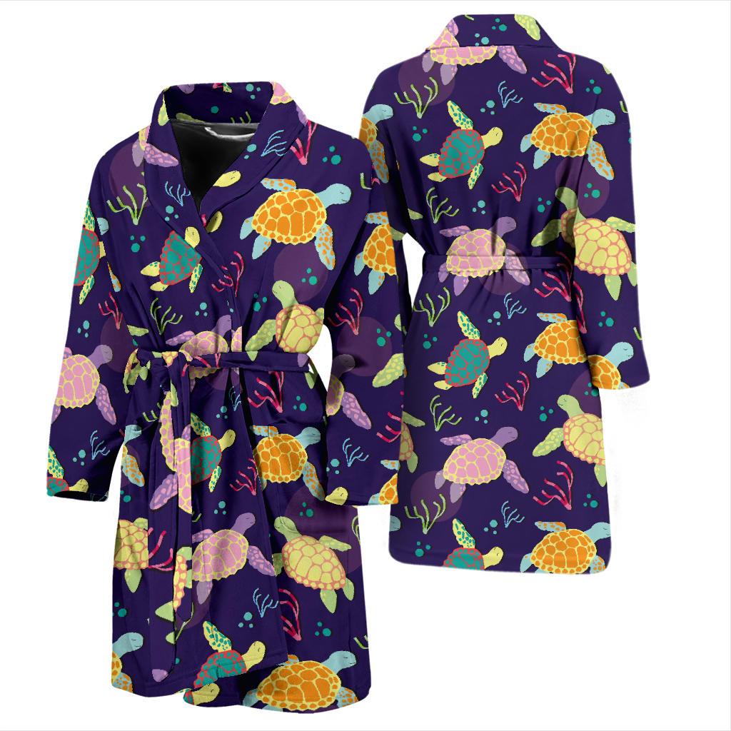 Sea Turtle Color Smile Men Bath Robe-JTAMIGO.COM