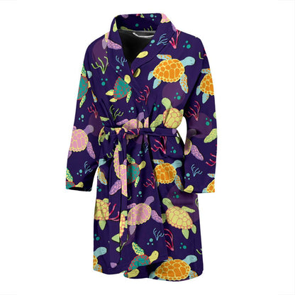 Sea Turtle Color Smile Men Bath Robe-JTAMIGO.COM