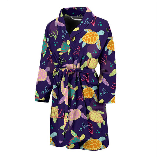 Sea Turtle Color Smile Men Bath Robe-JTAMIGO.COM