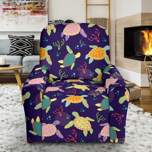 Sea Turtle Color Smile Single Sofa Slipcover -JTAMIGO.COM