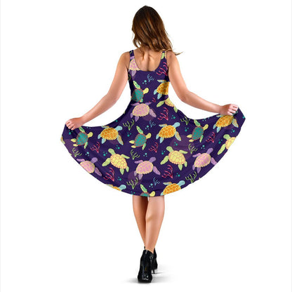 Sea Turtle Color Smile Sleeveless Dress