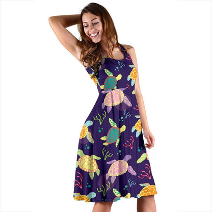 Sea Turtle Color Smile Sleeveless Dress
