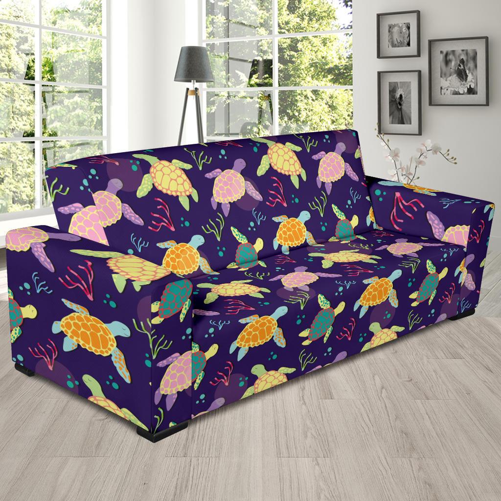 Sea Turtle Color Smile Sofa Slipcover-JTAMIGO.COM