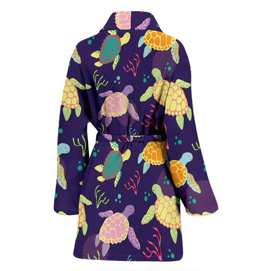 Sea Turtle Color Smile Women Bath Robe-JTAMIGO.COM