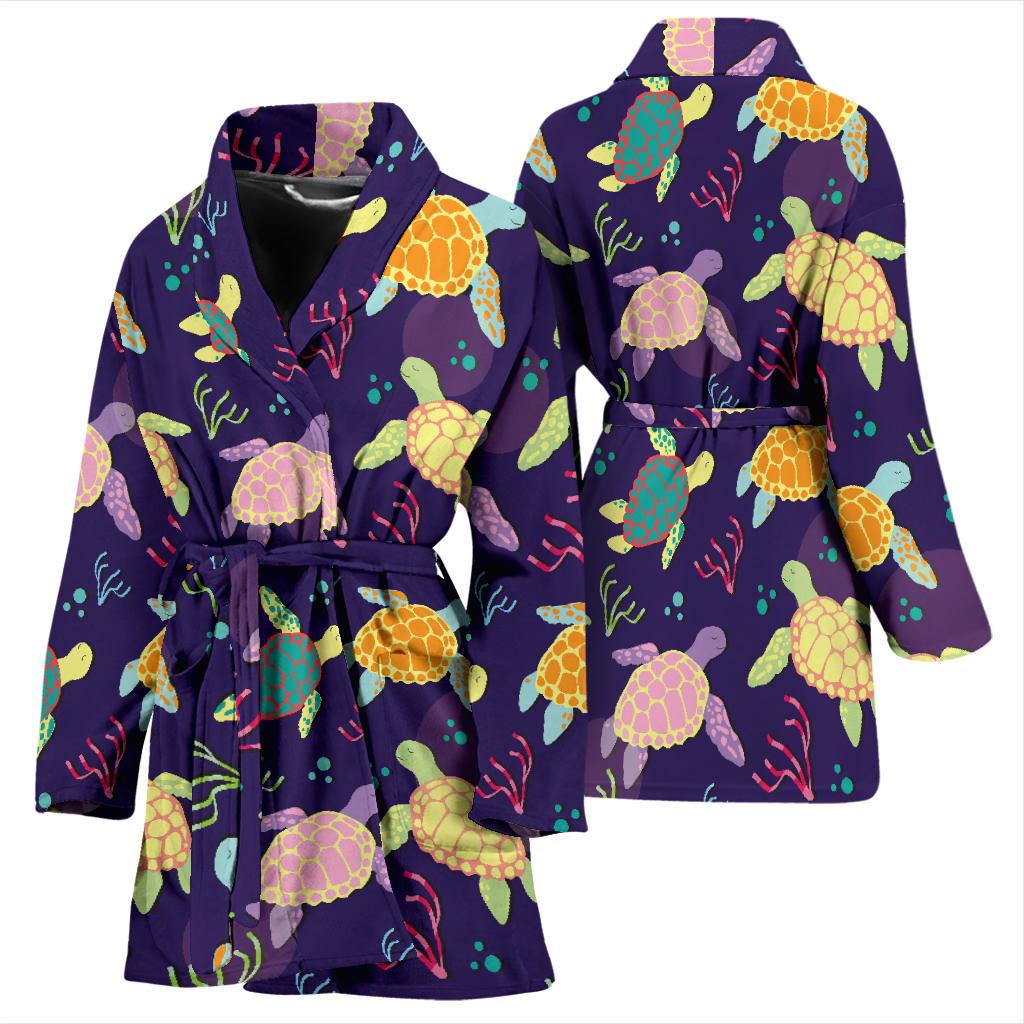 Sea Turtle Color Smile Women Bath Robe-JTAMIGO.COM