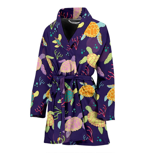 Sea Turtle Color Smile Women Bath Robe-JTAMIGO.COM