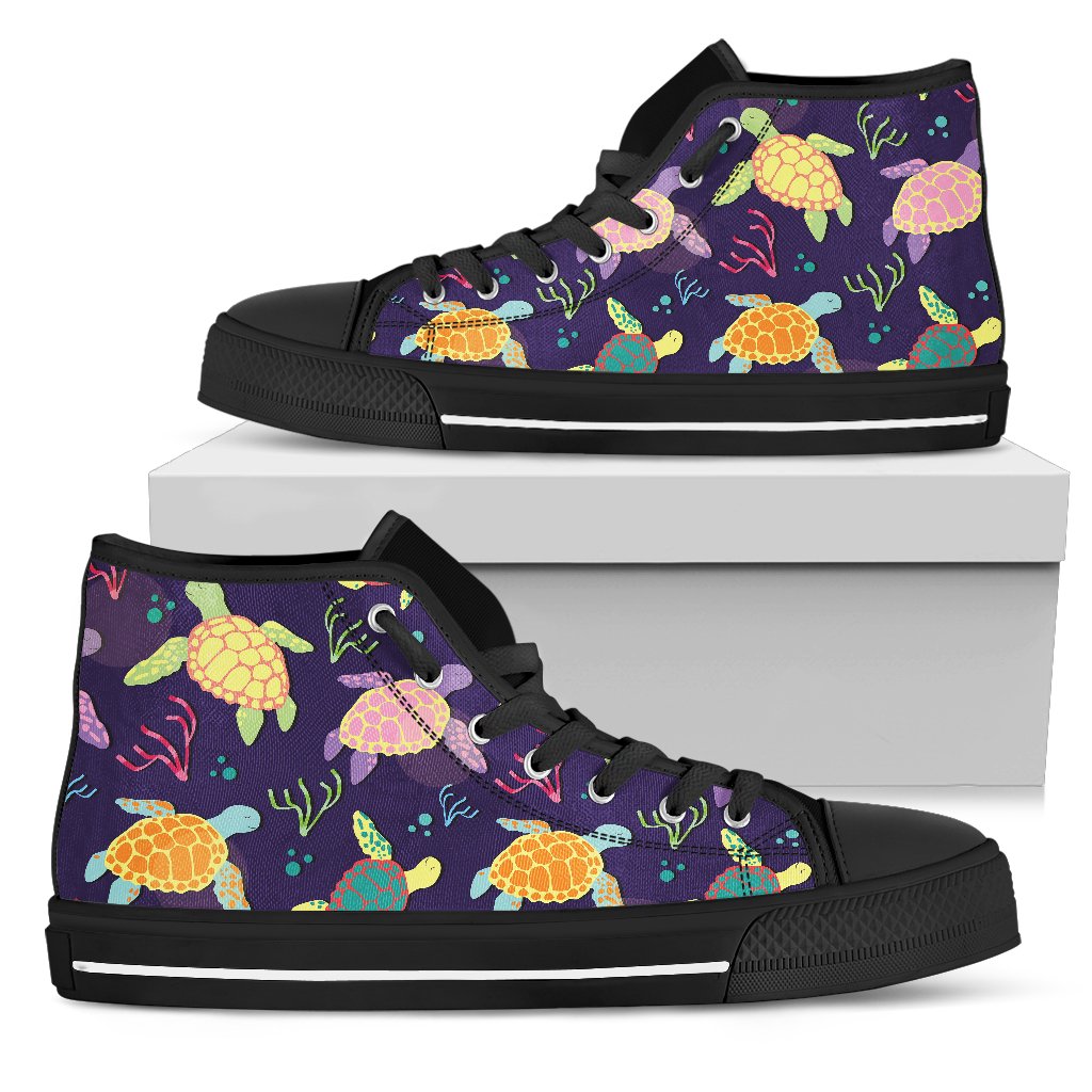 Sea Turtle Color Smile Women High Top Shoes