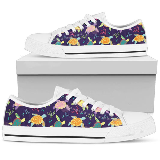 Sea Turtle Color Smile Women Low Top Shoes-JTAMIGO.COM