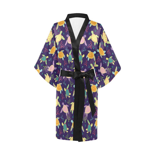 Sea Turtle Color Smile Women Short Kimono Robe