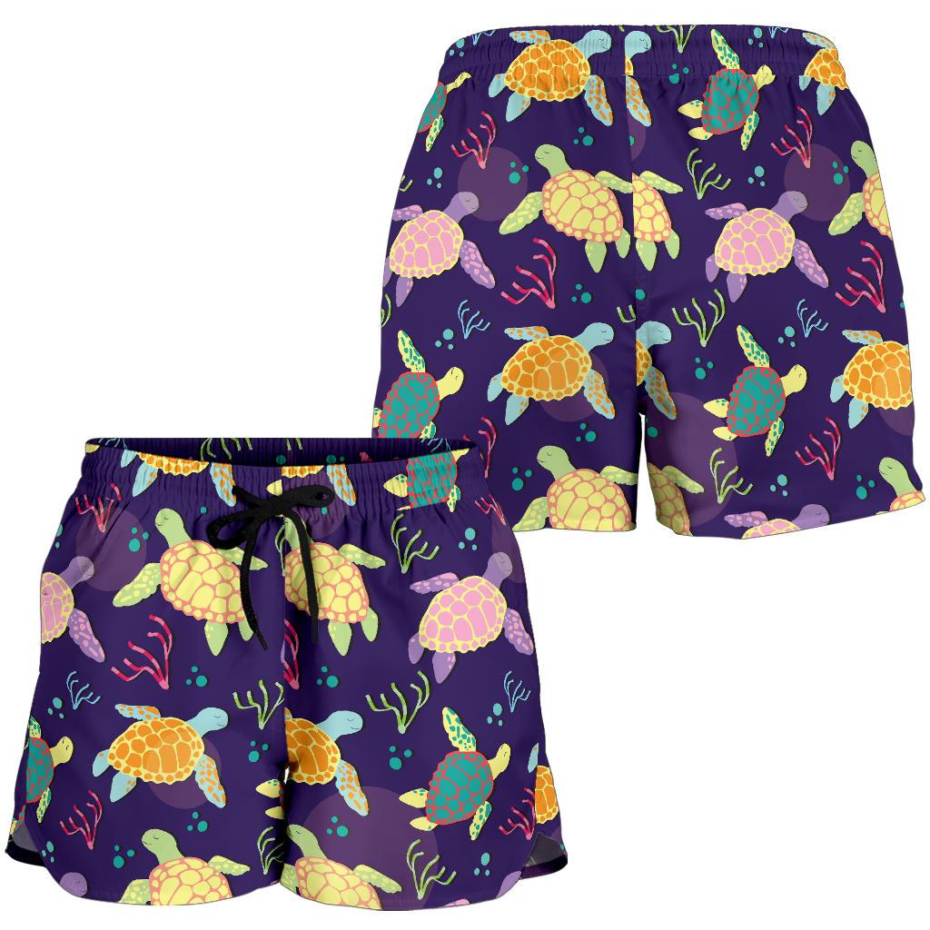 Sea Turtle Color Smile Women Shorts-JTAMIGO.COM