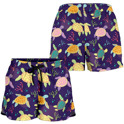 Sea Turtle Color Smile Women Shorts-JTAMIGO.COM