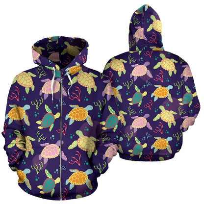 Sea Turtle Color Smile Zip Up Hoodie