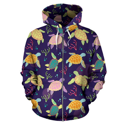 Sea Turtle Color Smile Zip Up Hoodie