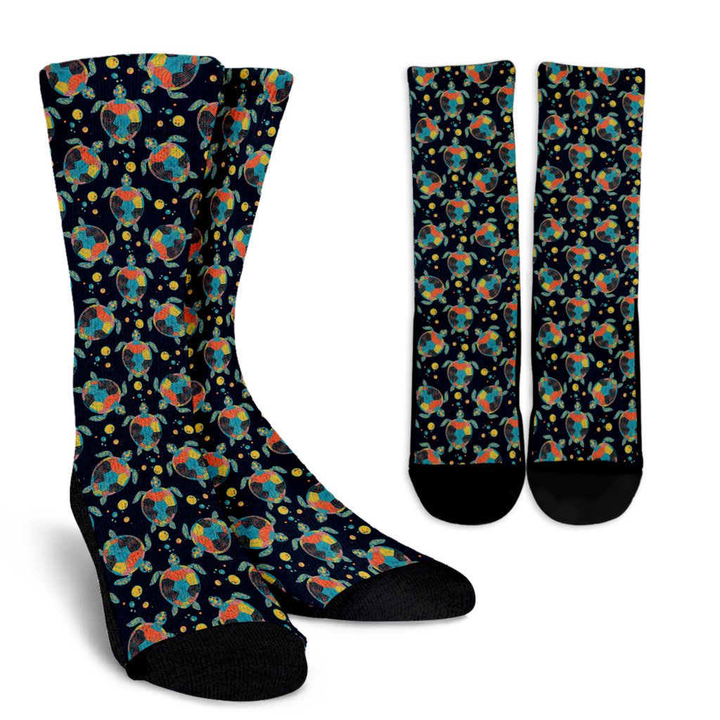 Sea Turtle Colorful with bubble Print Crew Socks