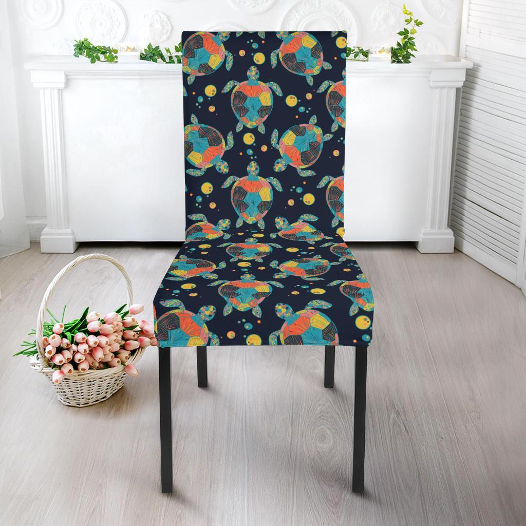 Sea Turtle Colorful with bubble Print Dining Chair Slipcover-JTAMIGO.COM