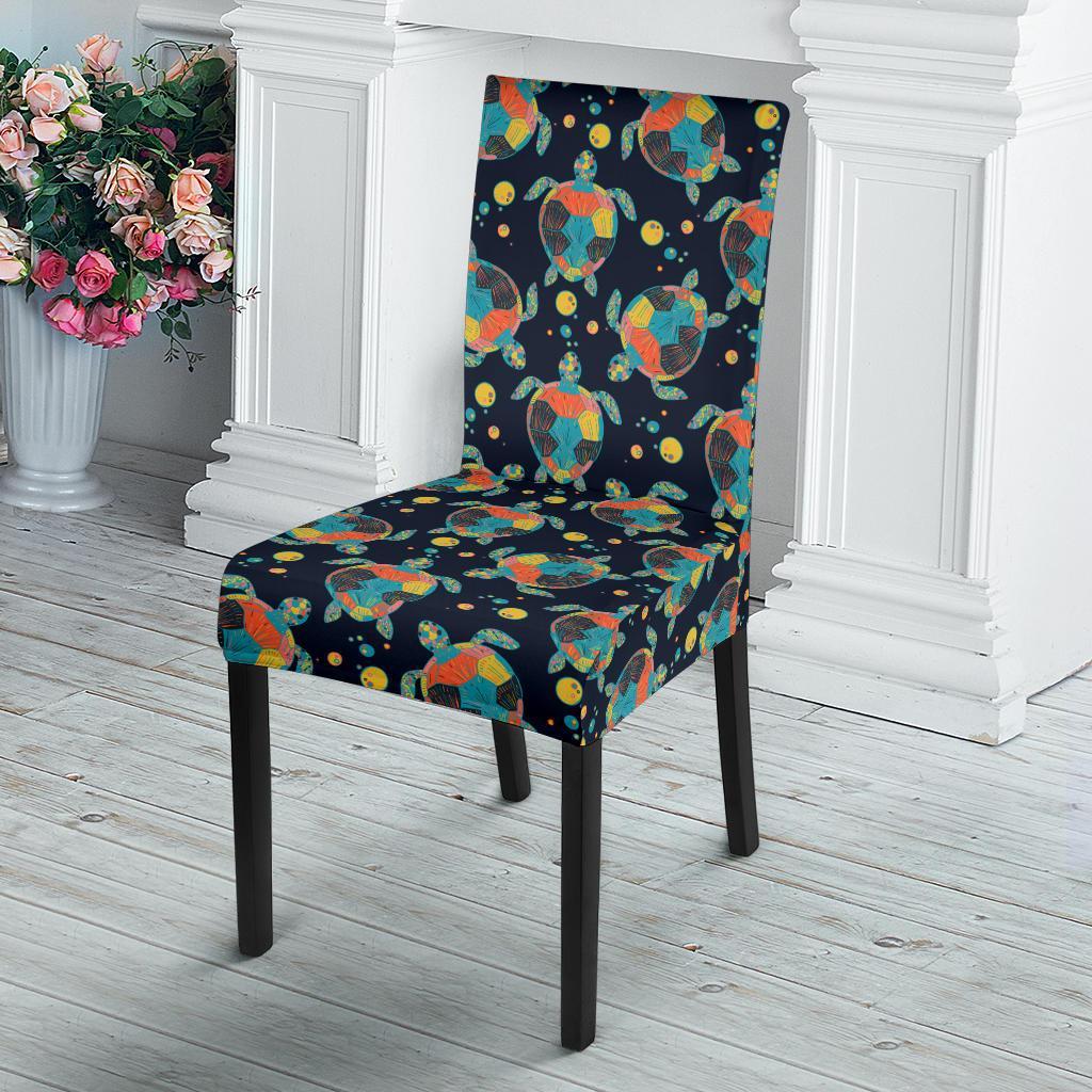Sea Turtle Colorful with bubble Print Dining Chair Slipcover-JTAMIGO.COM