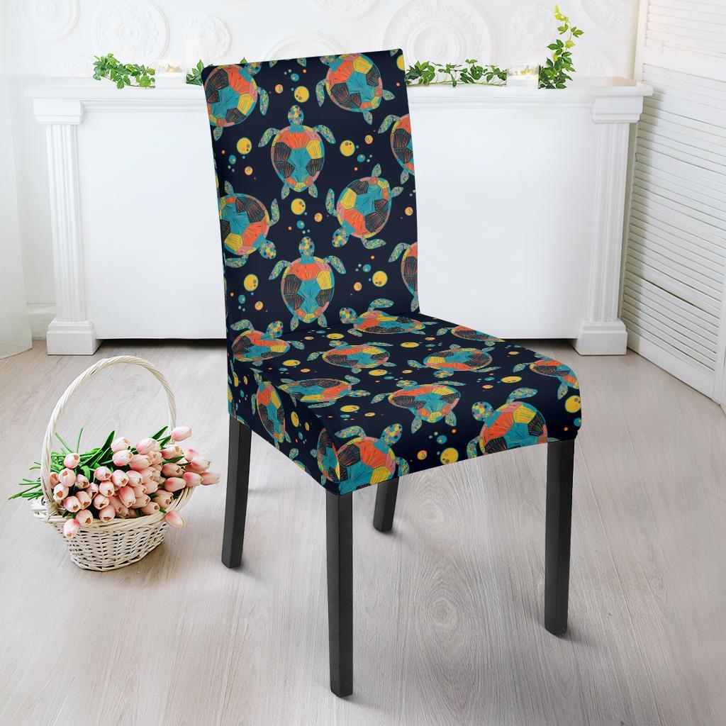 Sea Turtle Colorful with bubble Print Dining Chair Slipcover-JTAMIGO.COM