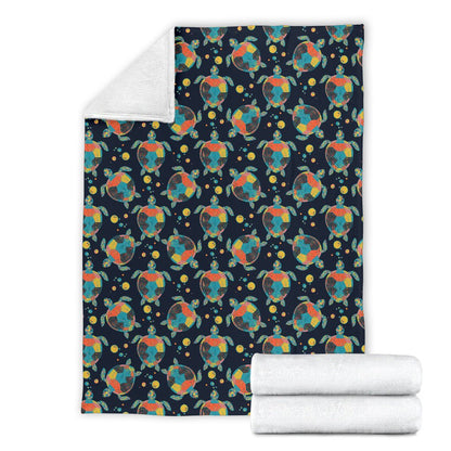Sea Turtle Colorful With Bubble Print Fleece Blanket
