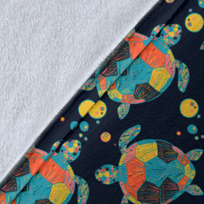 Sea Turtle Colorful With Bubble Print Fleece Blanket