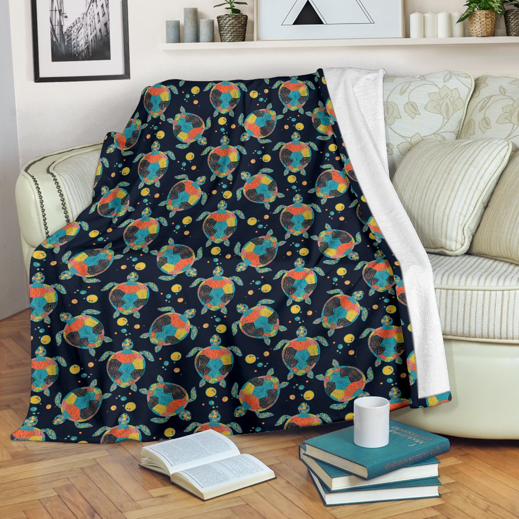 Sea Turtle Colorful With Bubble Print Fleece Blanket