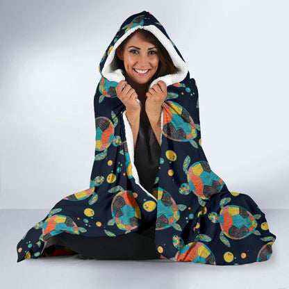 Sea Turtle Colorful with bubble Print Hooded Blanket-JTAMIGO.COM