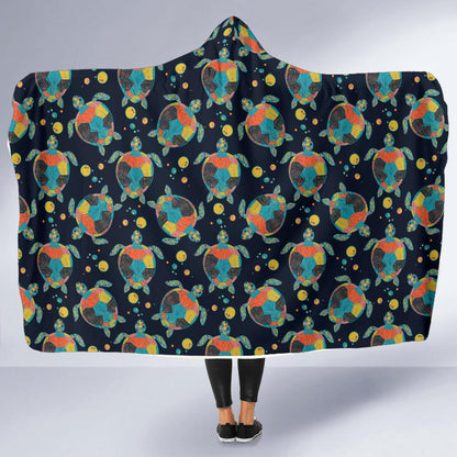 Sea Turtle Colorful with bubble Print Hooded Blanket-JTAMIGO.COM