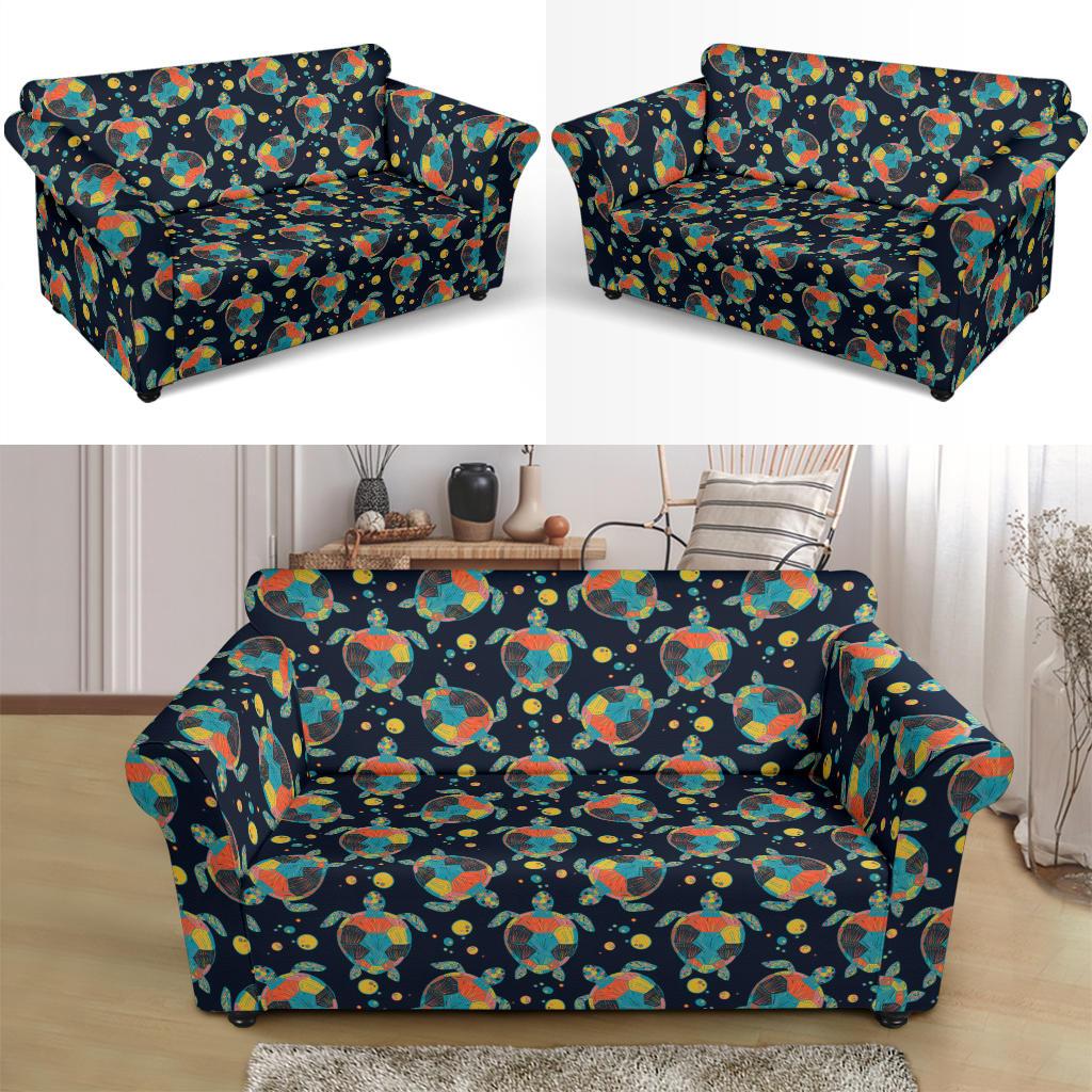 Sea Turtle Colorful with bubble Print Loveseat Slipcover-JTAMIGO.COM