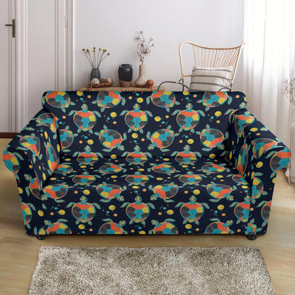 Sea Turtle Colorful with bubble Print Loveseat Slipcover-JTAMIGO.COM