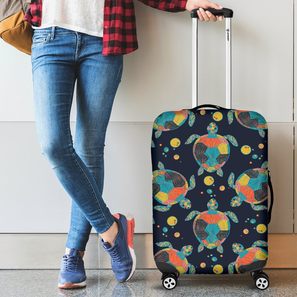Sea Turtle Colorful With bubble Print Luggage Cover Protector