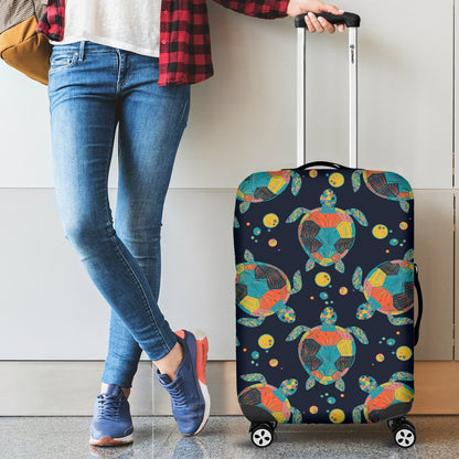 Sea Turtle Colorful With bubble Print Luggage Cover Protector