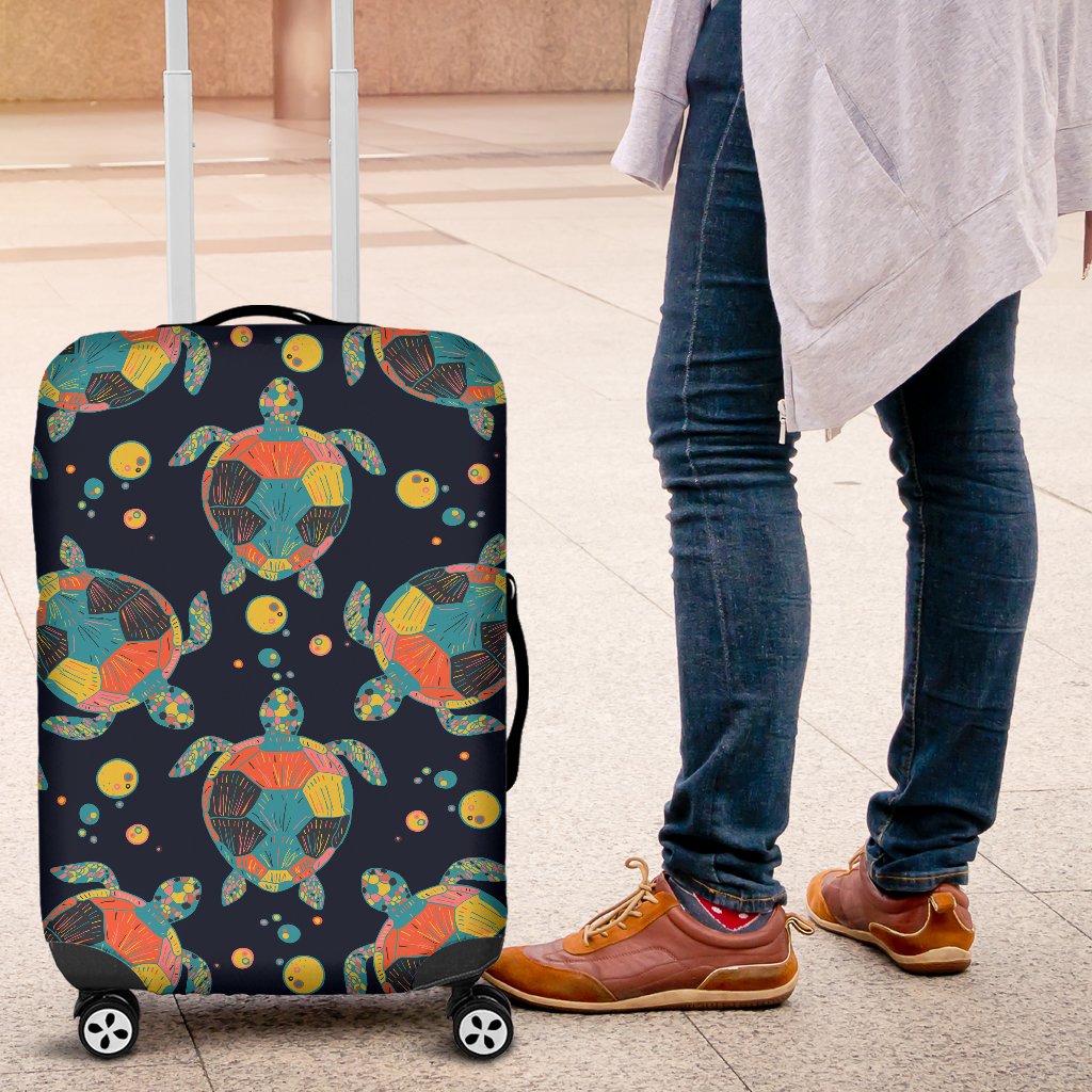 Sea Turtle Colorful With bubble Print Luggage Cover Protector