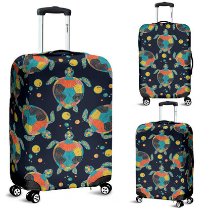 Sea Turtle Colorful With bubble Print Luggage Cover Protector