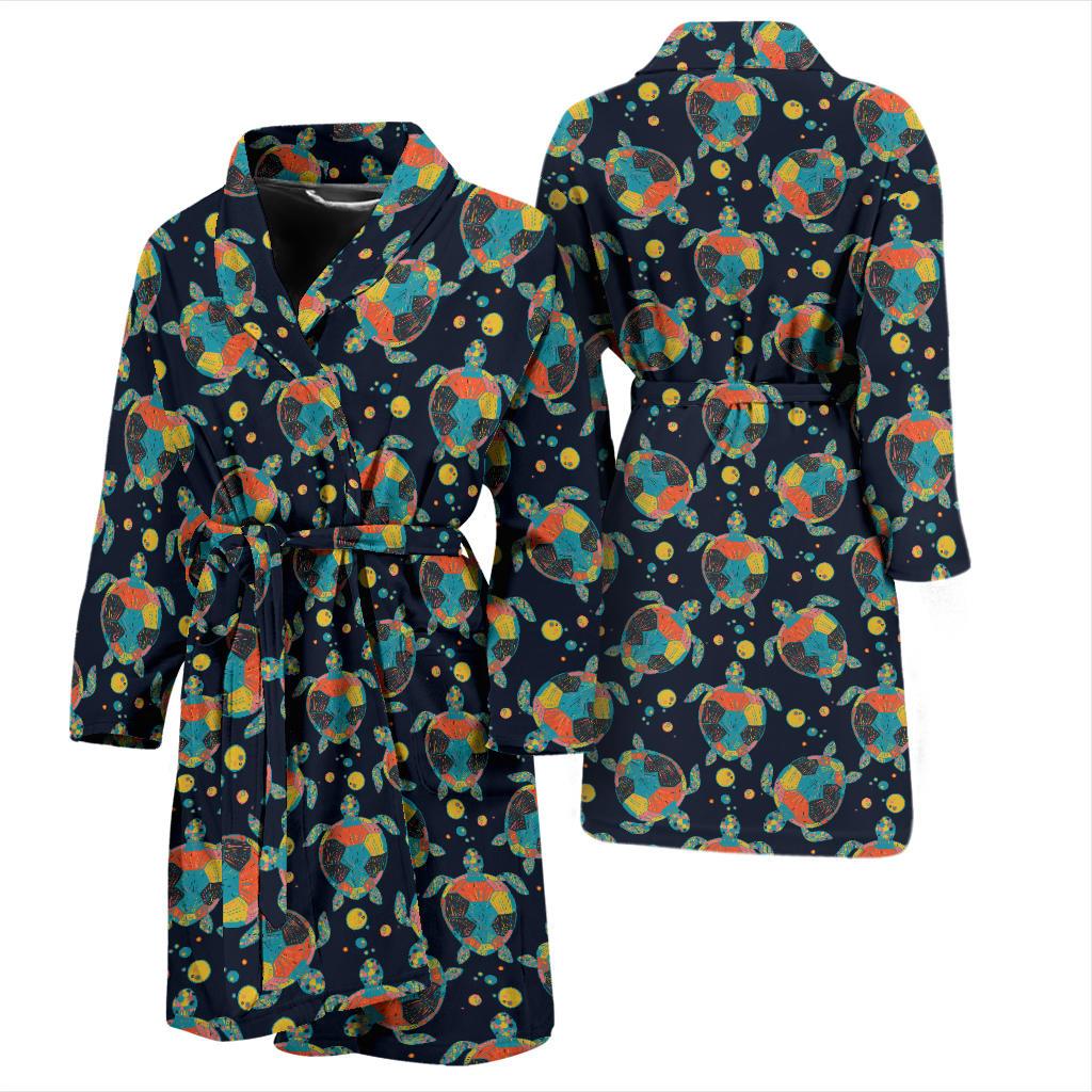 Sea Turtle Colorful with bubble Print Men Bath Robe-JTAMIGO.COM