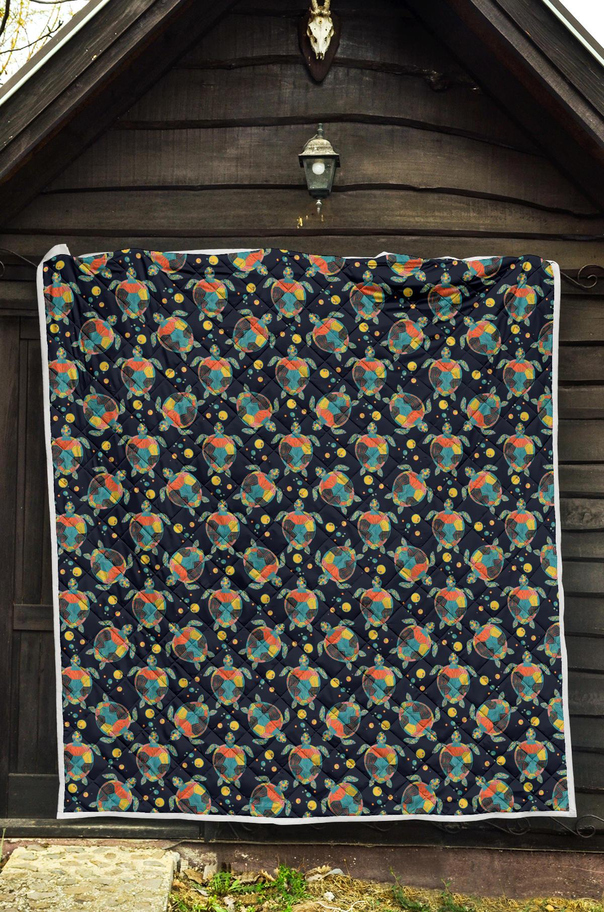 Sea Turtle Colorful with bubble Print Premium Quilt-JTAMIGO.COM
