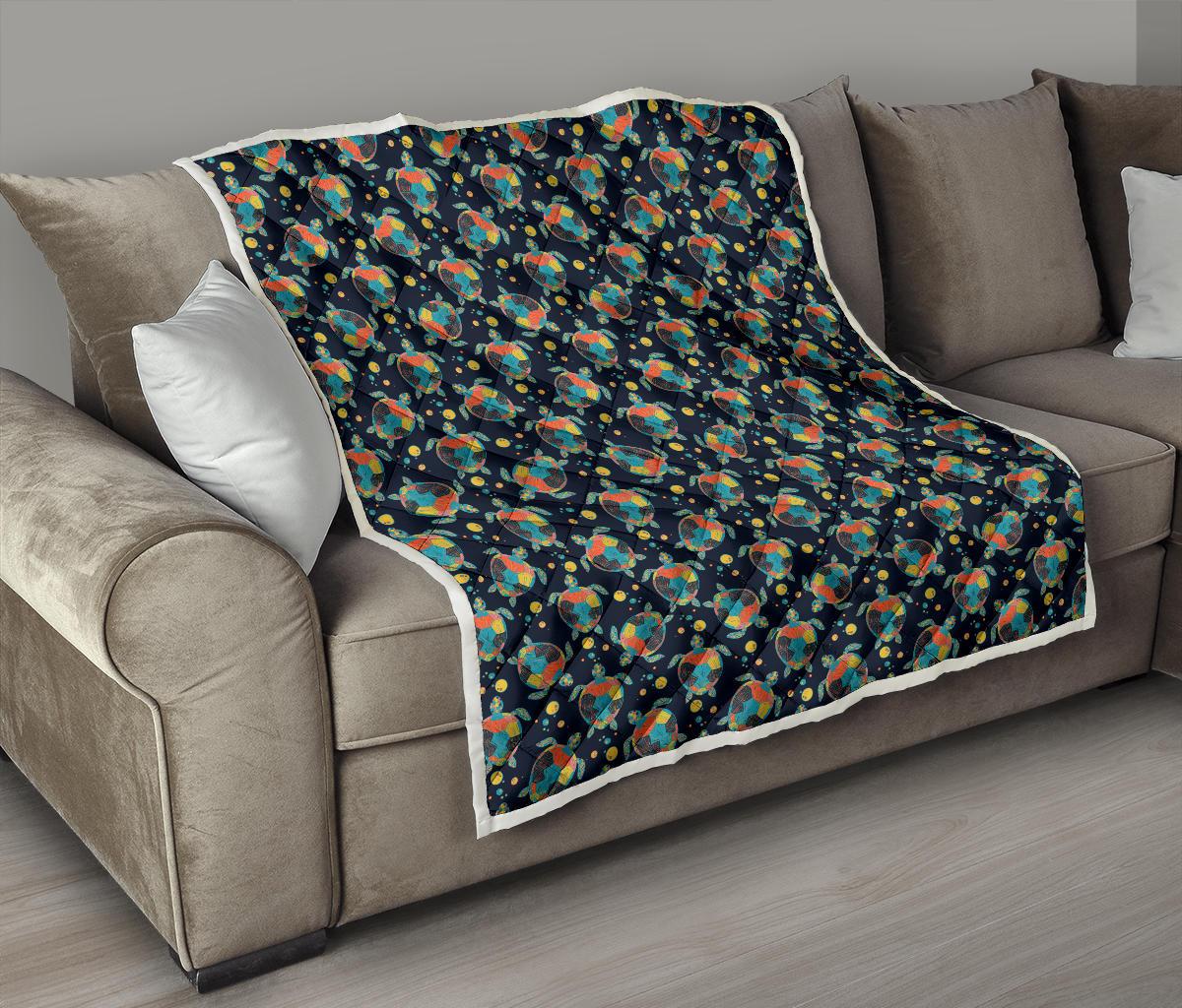 Sea Turtle Colorful with bubble Print Premium Quilt-JTAMIGO.COM