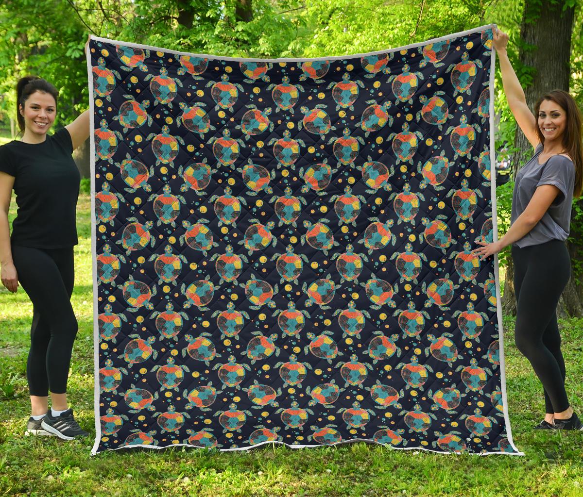 Sea Turtle Colorful with bubble Print Premium Quilt-JTAMIGO.COM