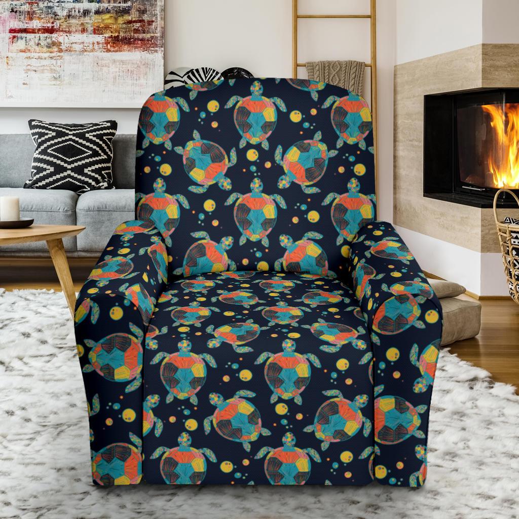 Sea Turtle Colorful with bubble Print Single Sofa Slipcover -JTAMIGO.COM