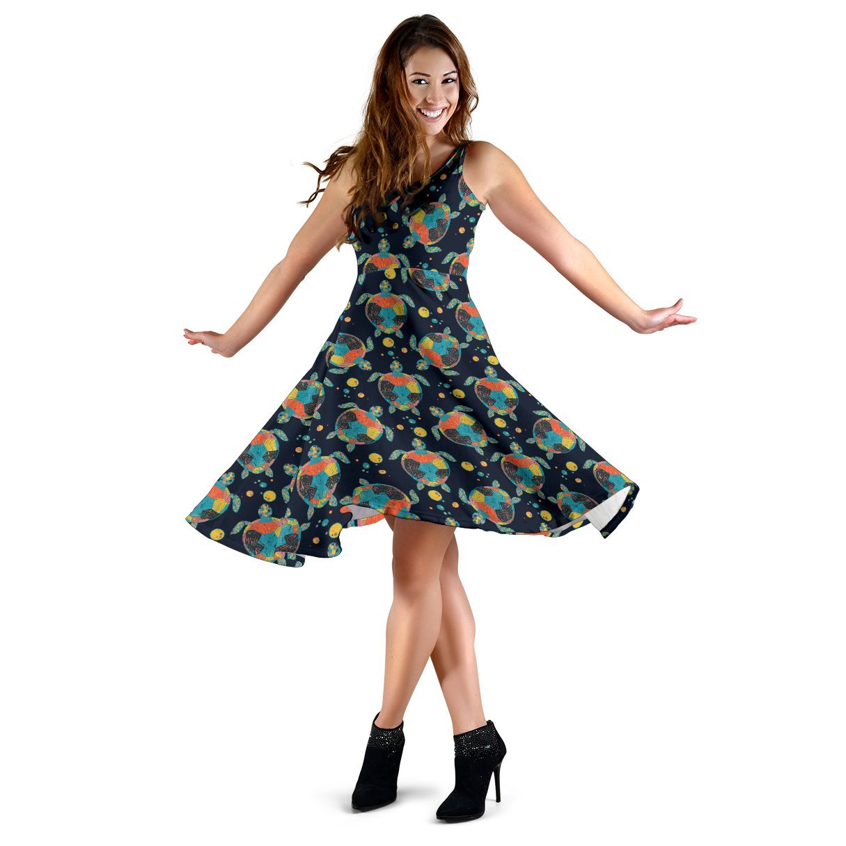 Sea Turtle Colorful With Bubble Print Sleeveless Dress