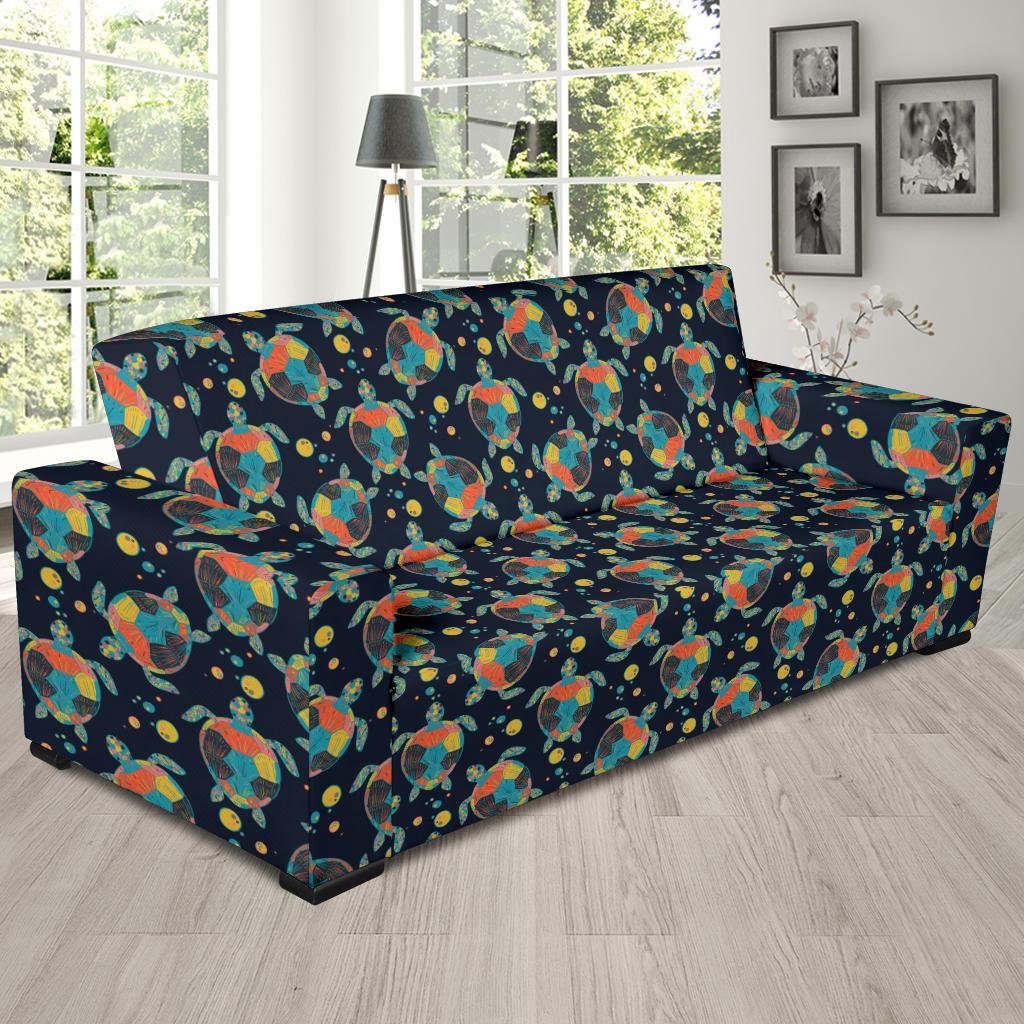 Sea Turtle Colorful with bubble Print Sofa Slipcover-JTAMIGO.COM