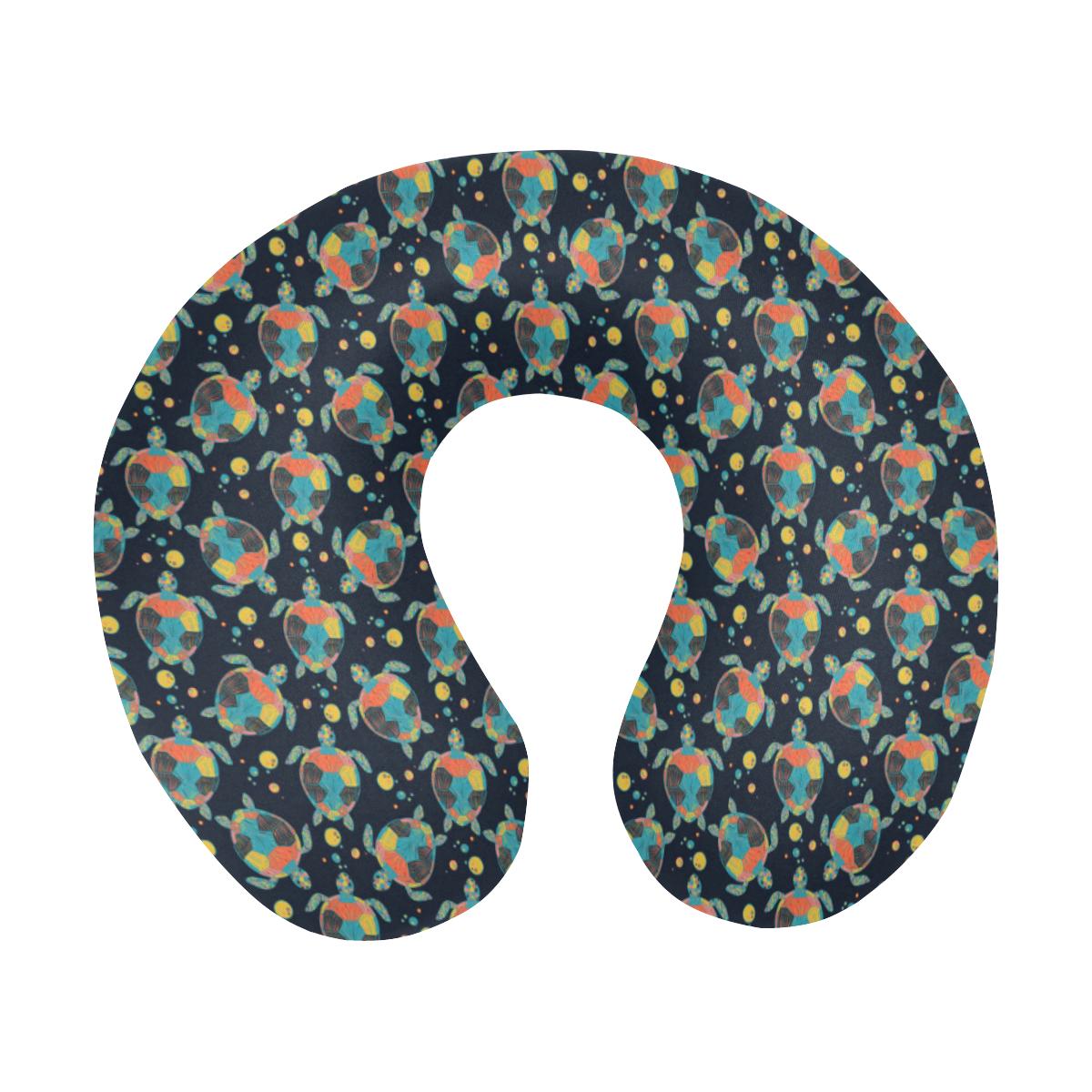 Sea Turtle Colorful with bubble Print U-Shaped Travel Neck Pillow-JTAMIGO.COM