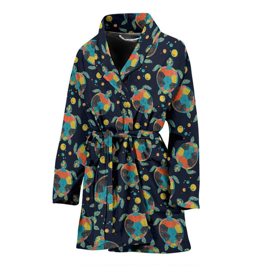 Sea Turtle Colorful with bubble Print Women Bath Robe-JTAMIGO.COM