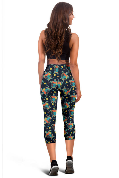 Sea Turtle Colorful with bubble Print Women Capris