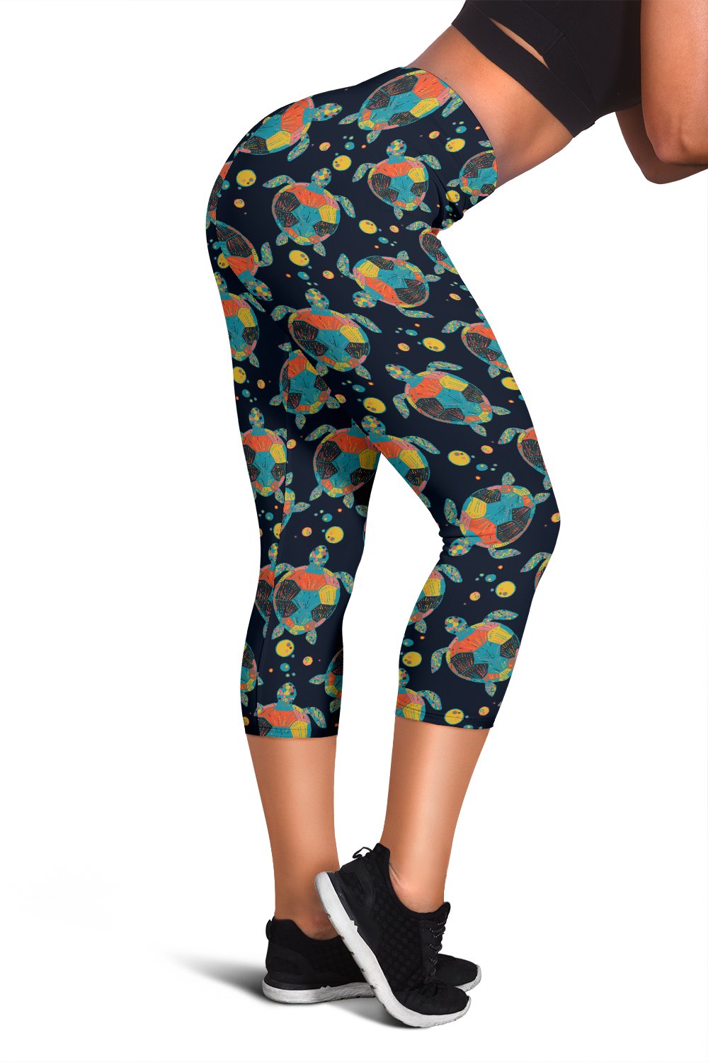 Sea Turtle Colorful with bubble Print Women Capris