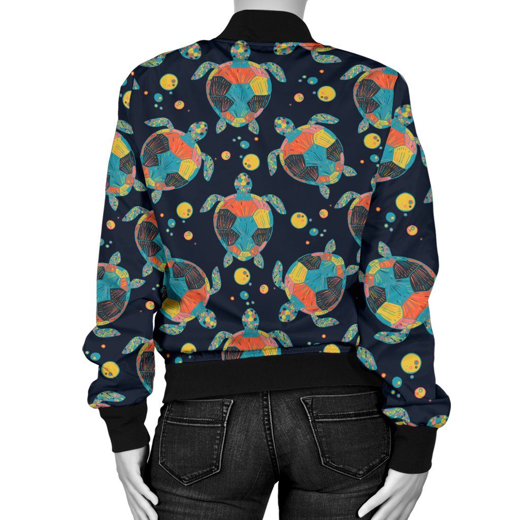 Sea Turtle Colorful With Bubble Print Women Casual Bomber Jacket