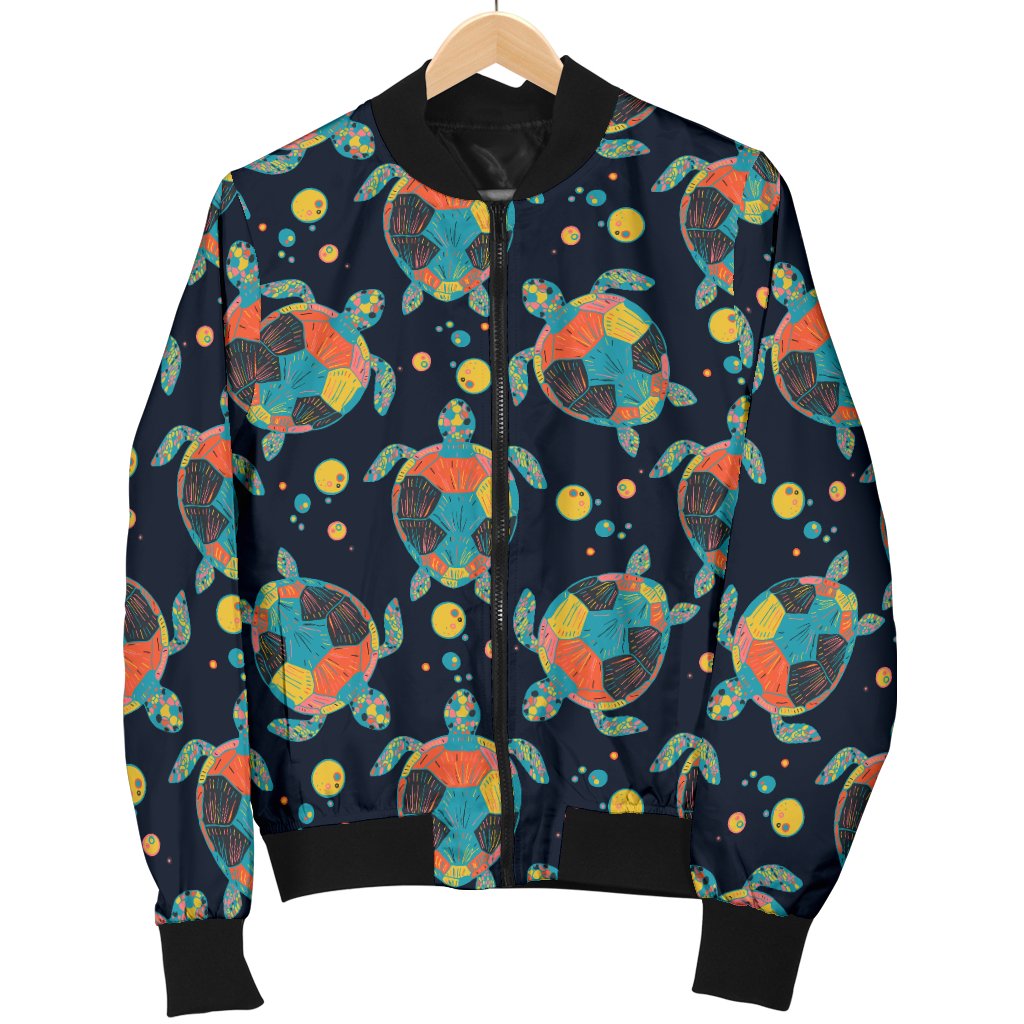 Sea Turtle Colorful With Bubble Print Women Casual Bomber Jacket