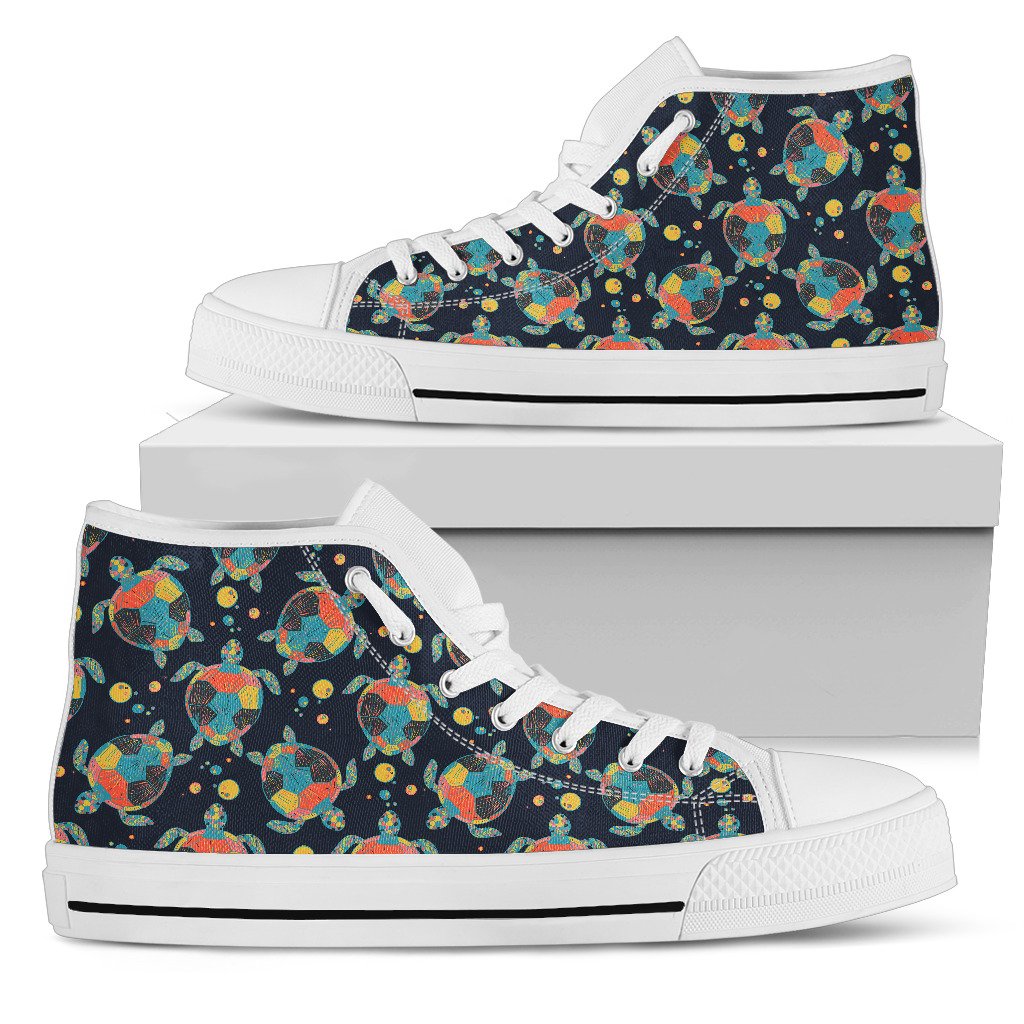 Sea Turtle Colorful with Bubble Print Women High Top Shoes