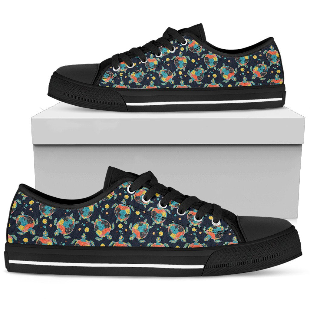 Sea Turtle Colorful with bubble Print Women Low Top Shoes-JTAMIGO.COM