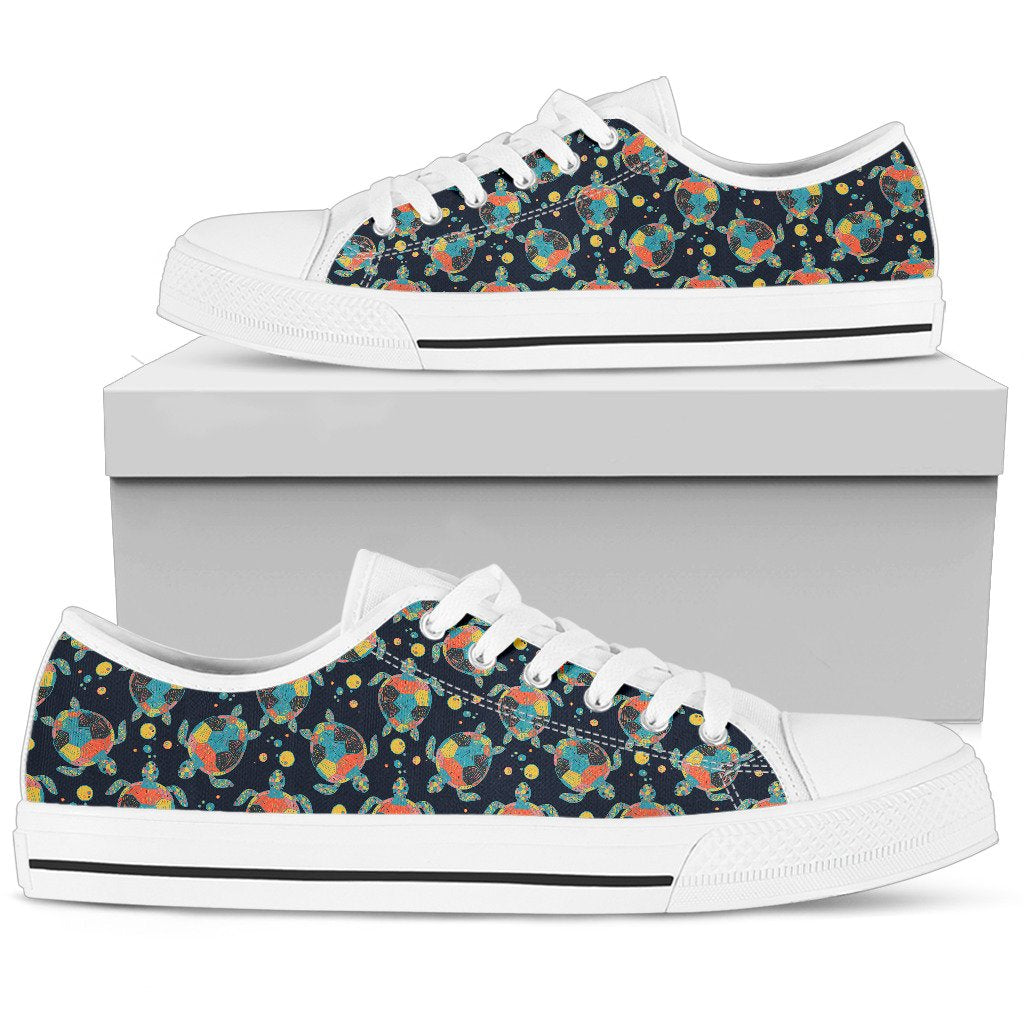 Sea Turtle Colorful with bubble Print Women Low Top Shoes-JTAMIGO.COM